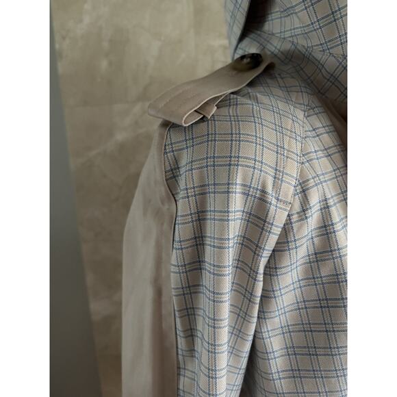 Avec Les Filles Plaid Trench Coat - XS - Tan & Blue Classic Preppy Fall Layering - Picture 8 of 10